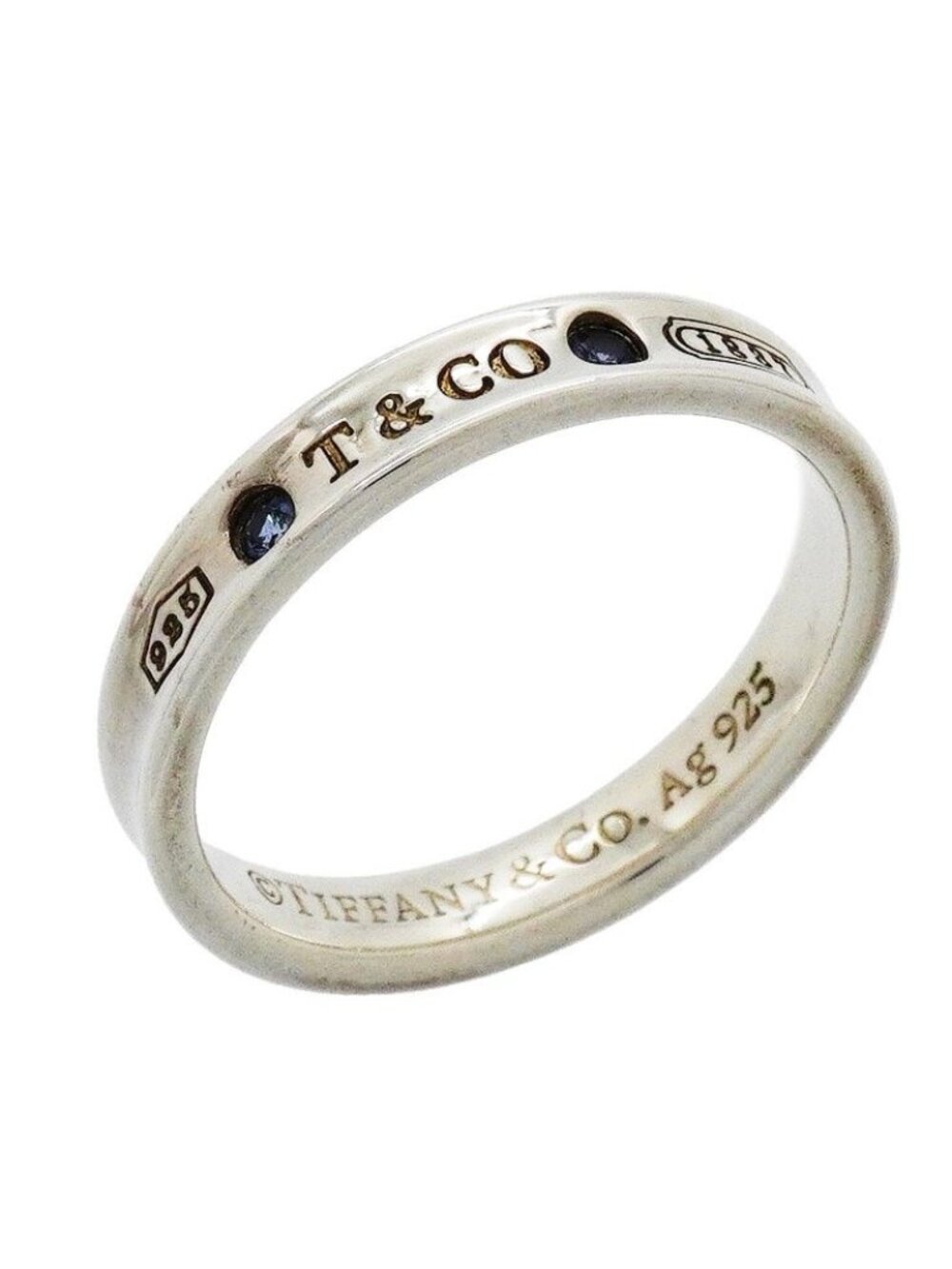 Tiffany & Co Ring Narrow 925 Sterling Silver Sapphire Blue